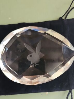 Playboy Crystal Faceted Paperweight with Etched Bunny Logo